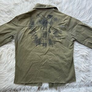 VTG Hurley Y2K grunge hippie army military jacket top shirt raw hem women’s